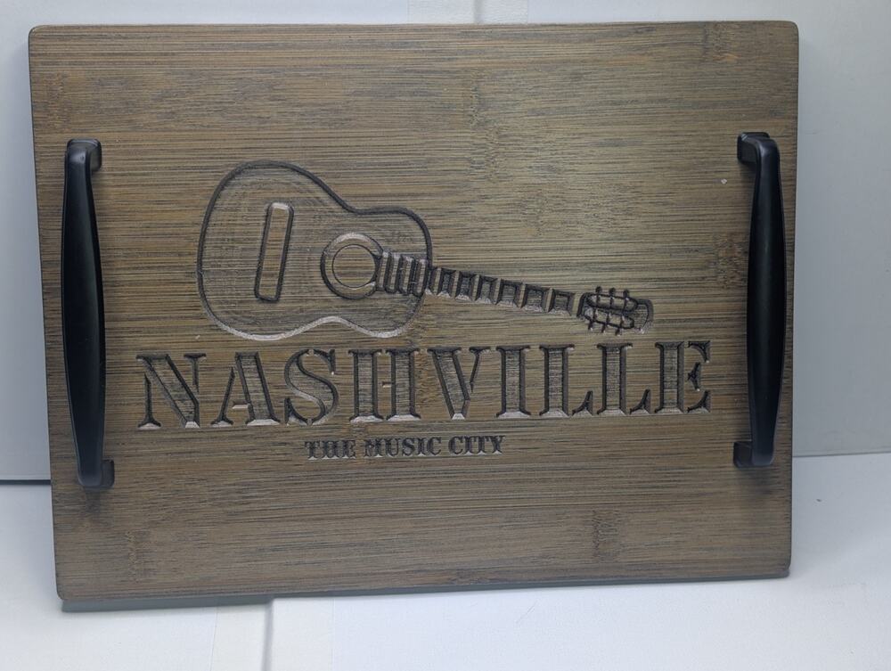 Nashville The Music City Bamboo Serving Tray Guitar Charcuterie Board Handles